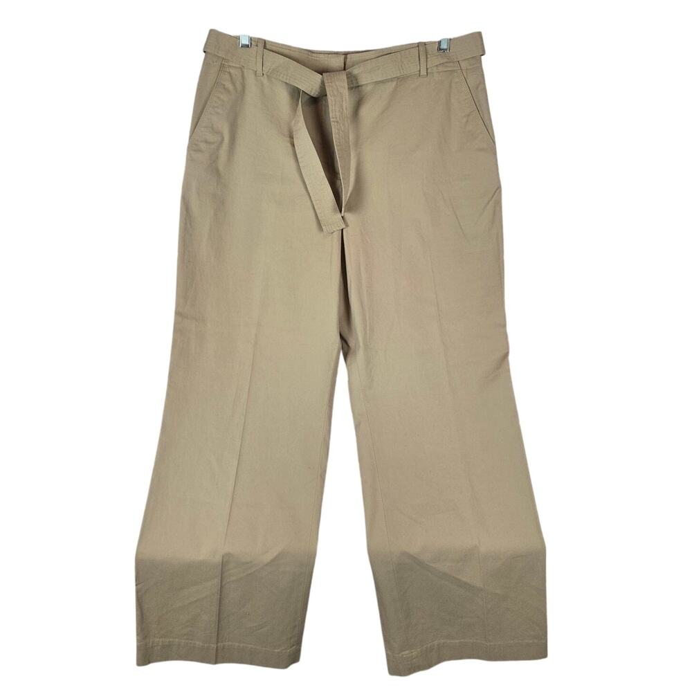 Talbots Tan Belted Cotton Stretch Pants 16 Minimalist Casual Office Neutral NWT
